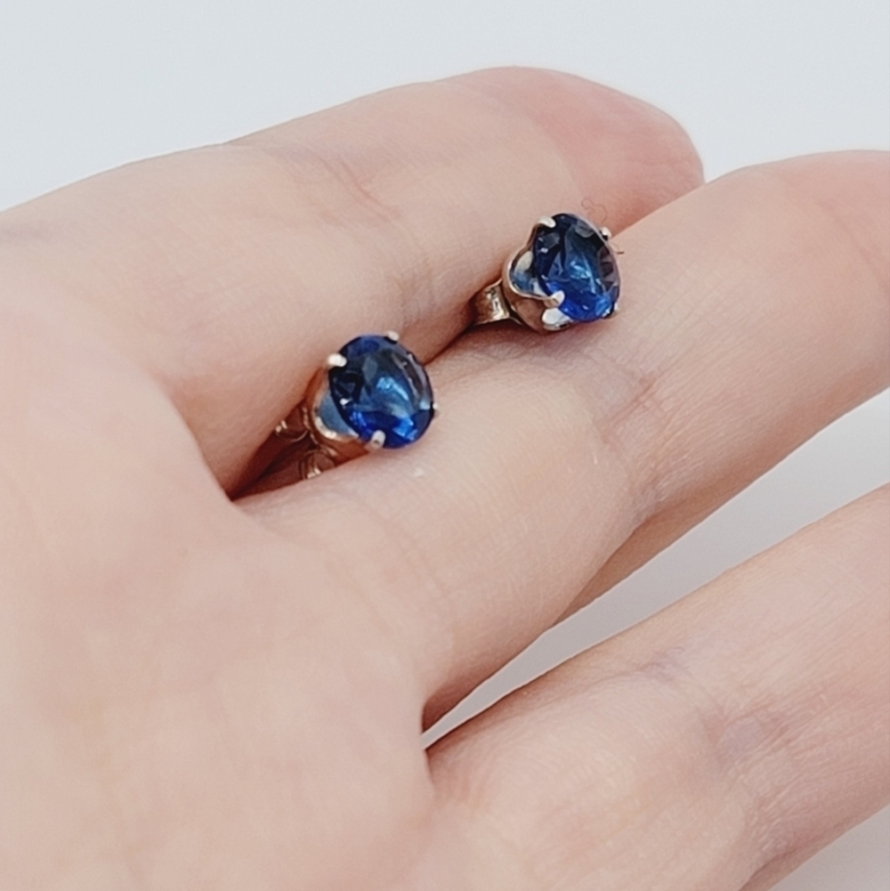 New Cobalt Blue Round CZ Sterling Silver Earrings - Picture 2 of 6